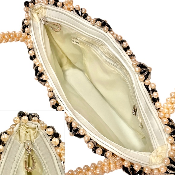 Vintage Floral Faux Pearl and Acrylic Beaded Evening Cocktail Wedding Bag EUC - Picture 8 of 13